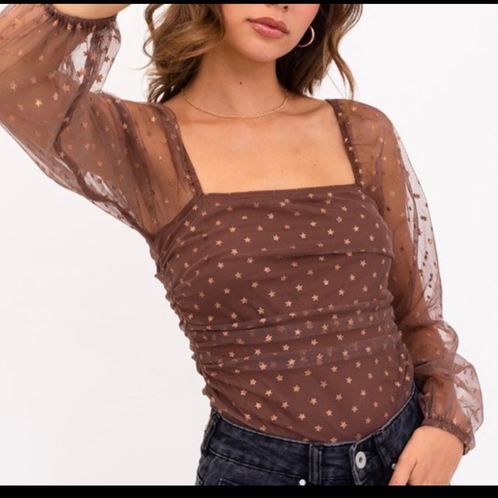 Le Lis Star Bodysuit with Mesh Long Sleeves